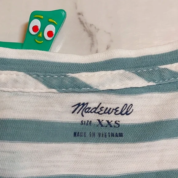 Madewell green and white striped tee, size XXS (runs big) - Picture 3 of 5